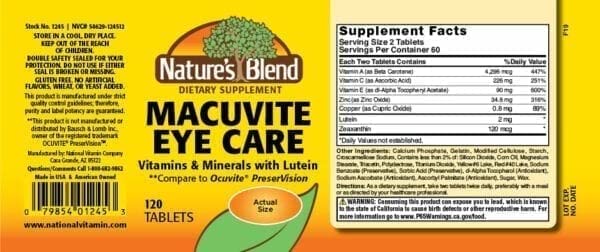 Natures Blend Macuvite Eye Care, 120 tabs Pack of 2 Nature's Blend