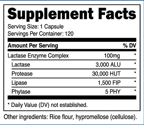 Nutricost Lactase Enzyme Complex 3,000 FCC ALU, 120 Veggie Capsules - Non-GMO Nutricost