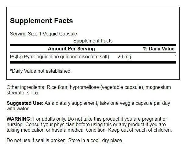 Swanson Pqq Pyrroloquinoline Quinone 20 Milligrams 30 Veg Capsules Swanson