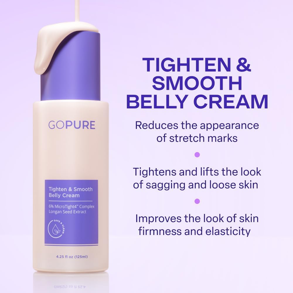 goPure Firming Belly Cream - Body Firming Moisturizer for Visible Cellulite & Stretch Mark Reduction, 4.25oz goPure