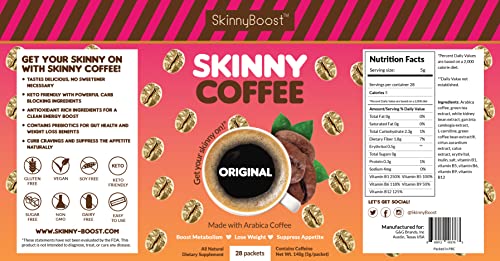 Skinny Boost Skinny Coffee- (Unflavored) Instant Sticks Made with Arabica Coffee, Garcinia SkinnyBoost