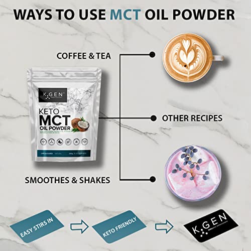 Keto MCT Oil Powder Pure Coconut MCT Keto Coffee Creamer | Premium Quality C8 Easily Absorbed & Digested - Ideal for Paleo & Vegan Diets K GEN ketogenic enhancement