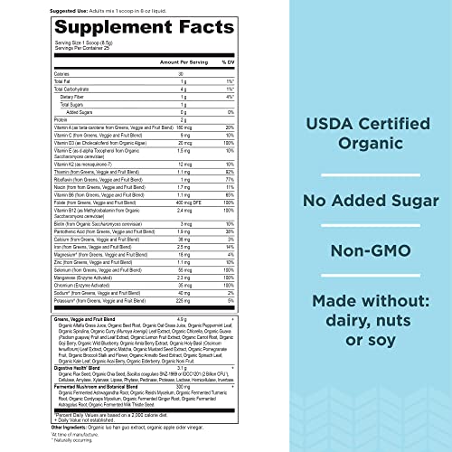 Ancient Nutrition Organic SuperGreens and Multivitamin Powder with Probiotics Ancient Nutrition