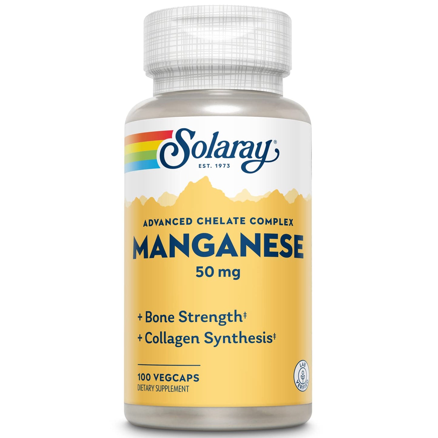 SOLARAY Manganese Supplement 50 mg - Essential Trace Minerals - Advanced Trace Mineral Supplements for Bone Strength and Bone Health Support - Lab Verified, 60-Day Guarantee, 100 Servings, 100 VegCaps SOLARAY