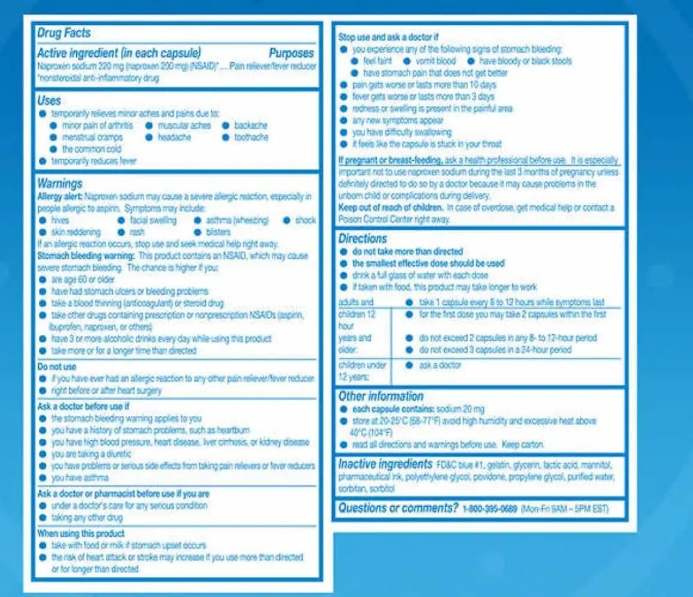 Aleve Liquid Gels Naproxen Sodium Capsules, 220 mg (NSAID) Pain Reliever/Fever Reducer Aleve