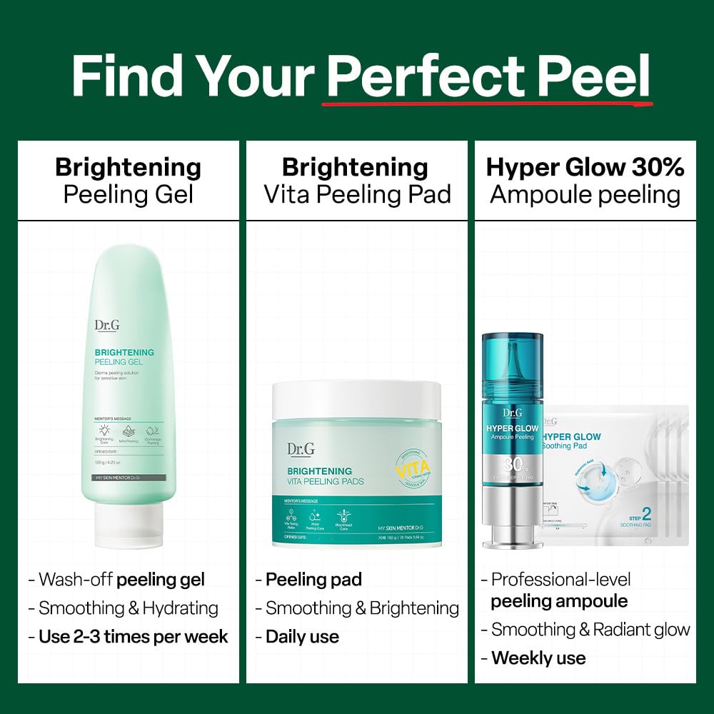 Dr. G Hyper Glow Ampoule Peeling 2-Step System - Removes Dead Skin - Instant Hydration - Korean Skin Care - Comes with Hyper Glow Ampoule Peeling Serum 30% (15 mL) & Soothing Pad (4 Pack) Dr.G