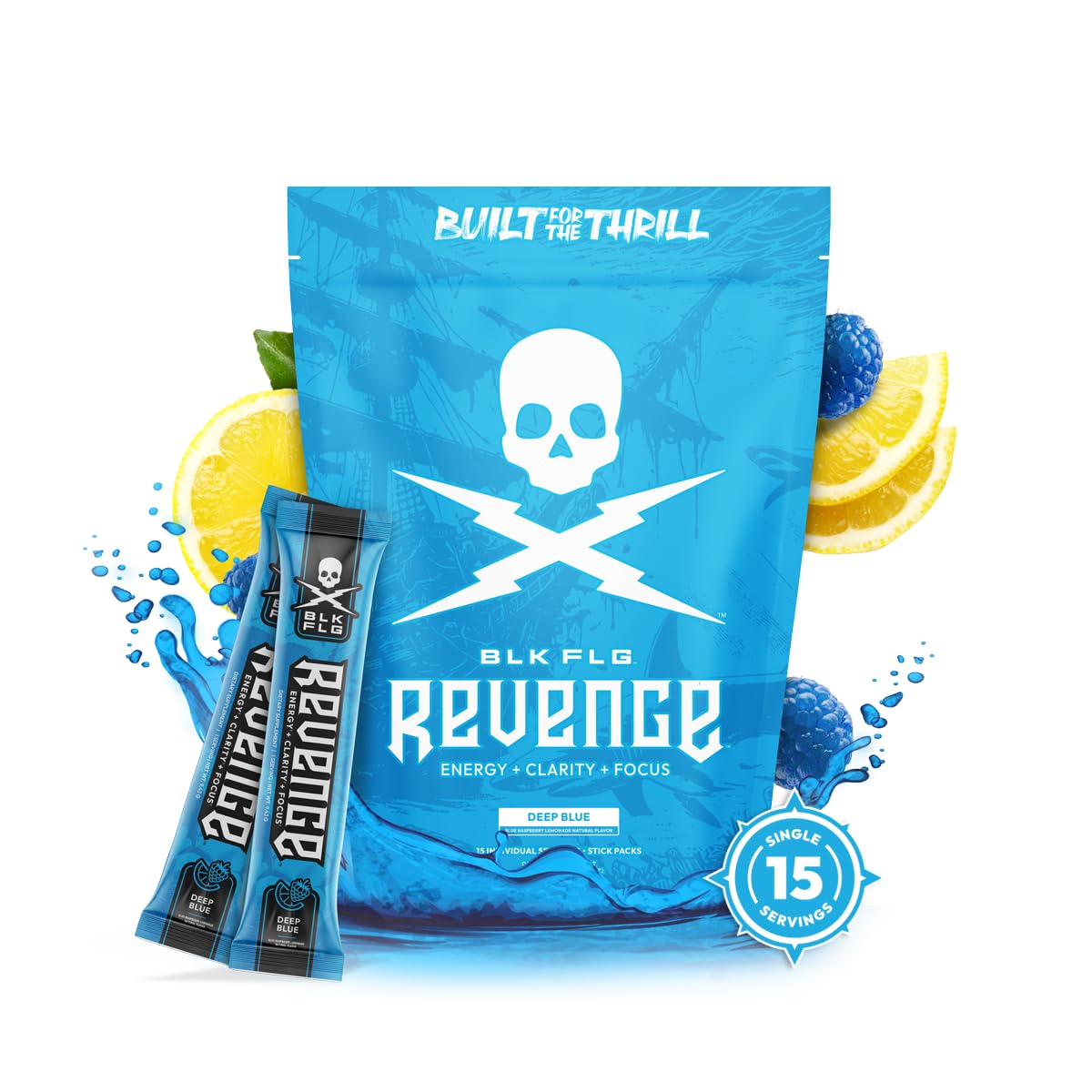 REVENGE BLK FLG Energy Drink Mix – Healthy Coffee Alternative with Natural Caffeine & Nootropics – Focus & Clean Energy Supplement – Sugar Free – 15 On-The-Go Stick Packs REVENGE