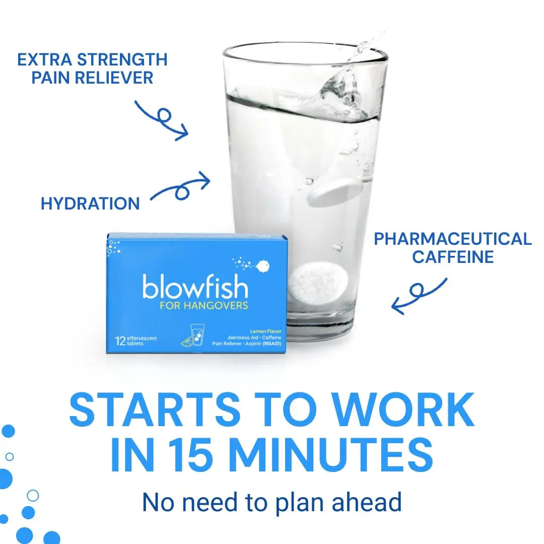 Blowfish for Hangovers - Fast Hangover Relief in 15 Minutes | FDA-Recognized Formulation | Headache Relief, Energy, and Hydration in One Step Blowfish