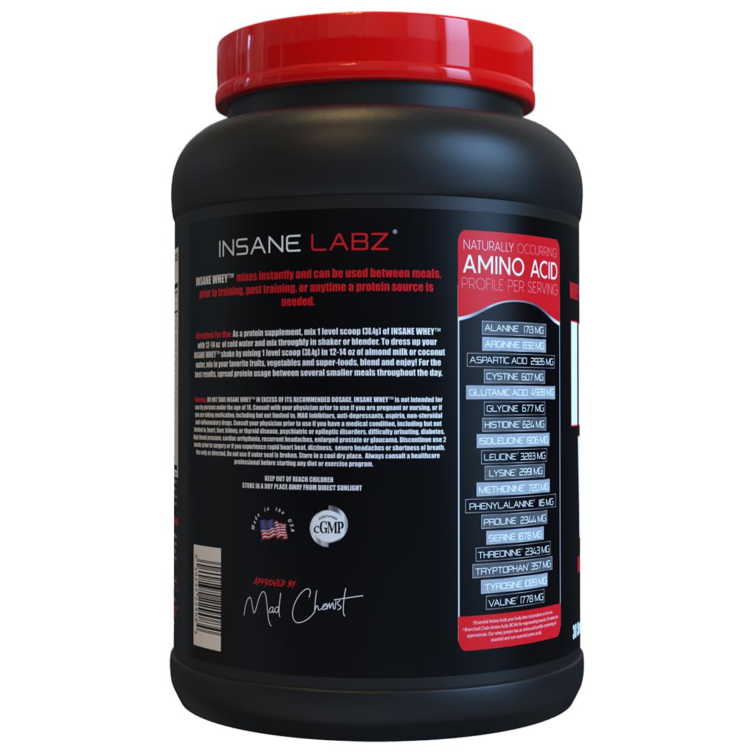 Insane Labz Insane Whey,100% Muscle Building Whey Protein, Post Workout, BCAA Amino Profile, Mass Gainer, Meal Replacement, 60 Srvgs, (Chocolate) Gsupps Australia