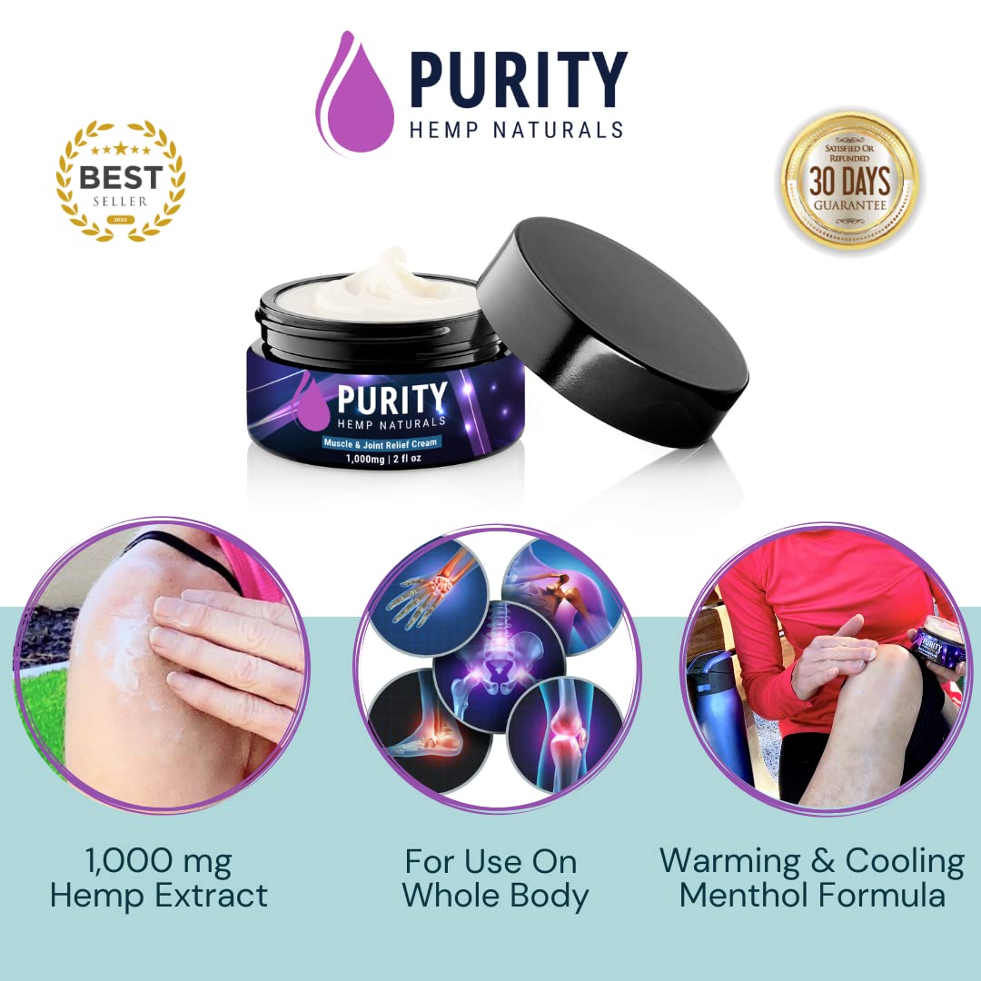Purity Hemp Naturals HOT & COOL Hemp Cream — 1,000mg Hemp Oil Extract, Dual Warming & Cooling Sensation, Fast Absorbing Non-Greasy Formula, Made in USA — 2 Fl Oz Purity Hemp Naturals