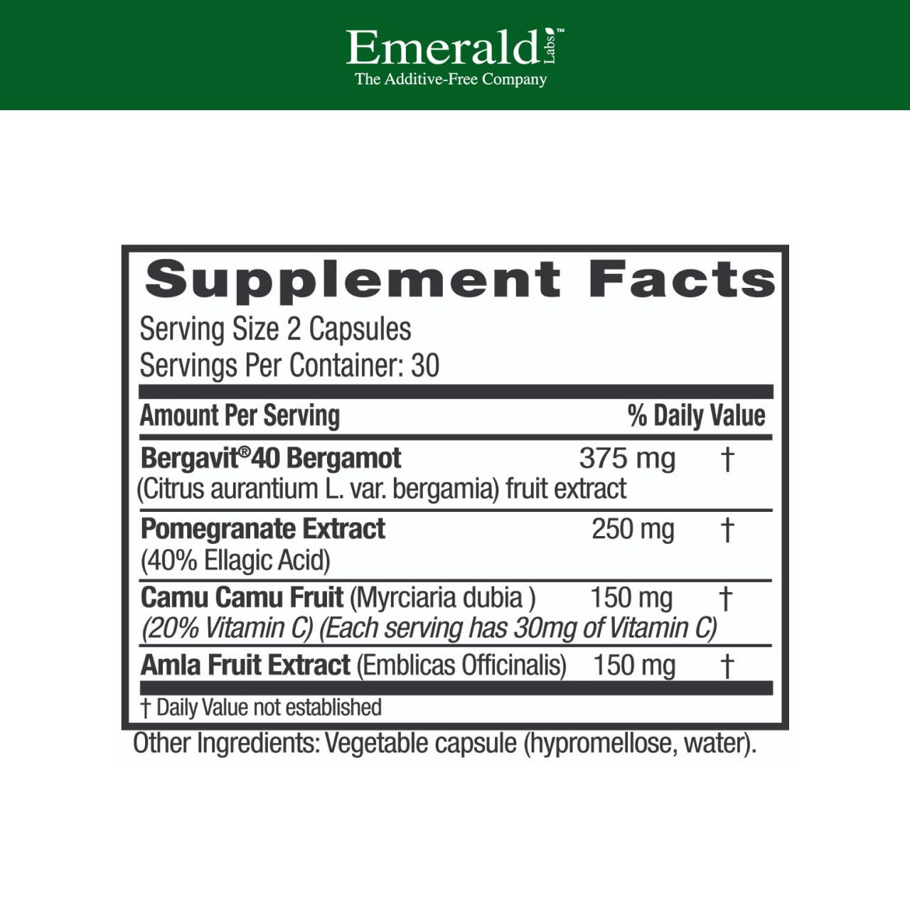 EMERALD LABS Bergamot+ - Supports Metabolism & Heart Health with Bergamot, Pomegranate, Amla & Camu Camu - Gluten-Free & Vegan - 60 Vegetable Capsules (30 Servings) EMERALD LABS