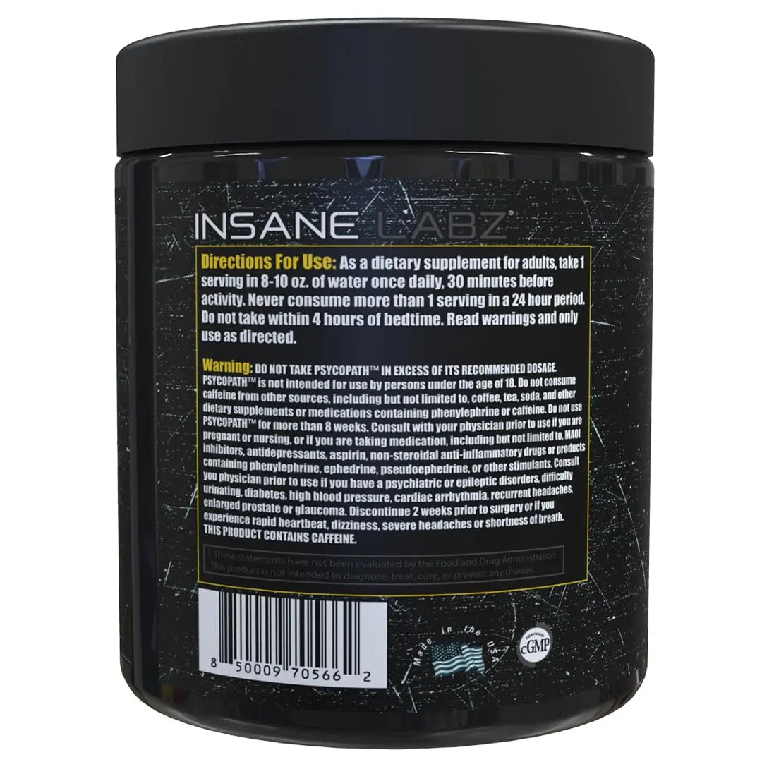 Psychopath, High Stimulant, Insane Energy, Focus and Endurance Preworkout Powder with Panax Ginseng, Rhodiola, Red Sage Root & Rauwolfia (30, Blue Raspberry) Gsupps Australia