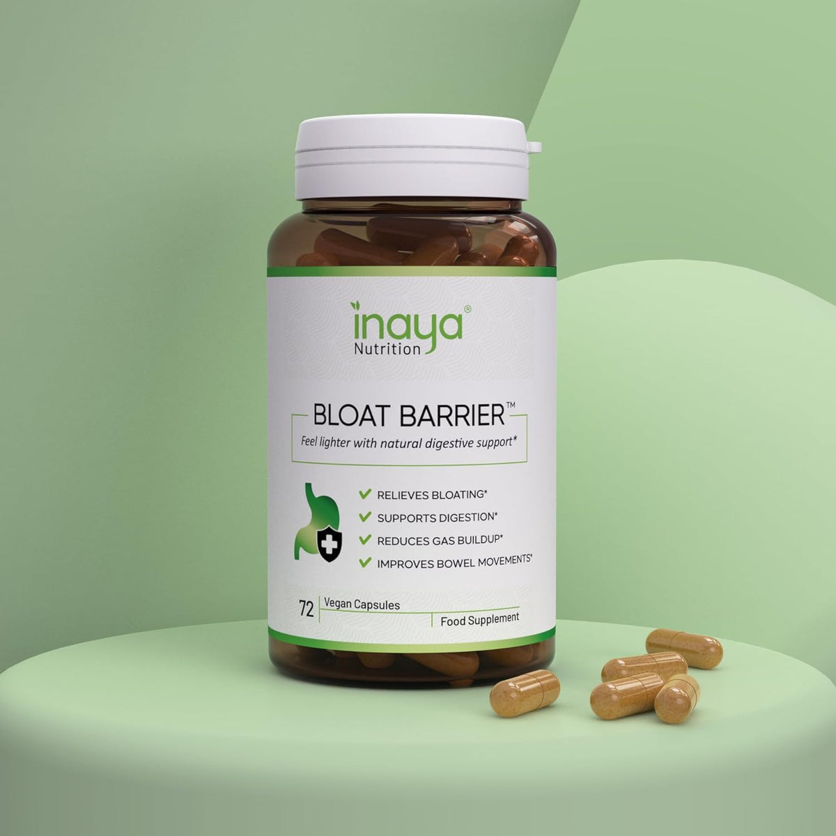 Inaya Nutrition BloatBarrier 72 Capsules - Natural Digestion and Bloating Supplement for Stomach Bloating Relief, Gas Reduction, and Improved Bowel Movements Inaya Nutrition