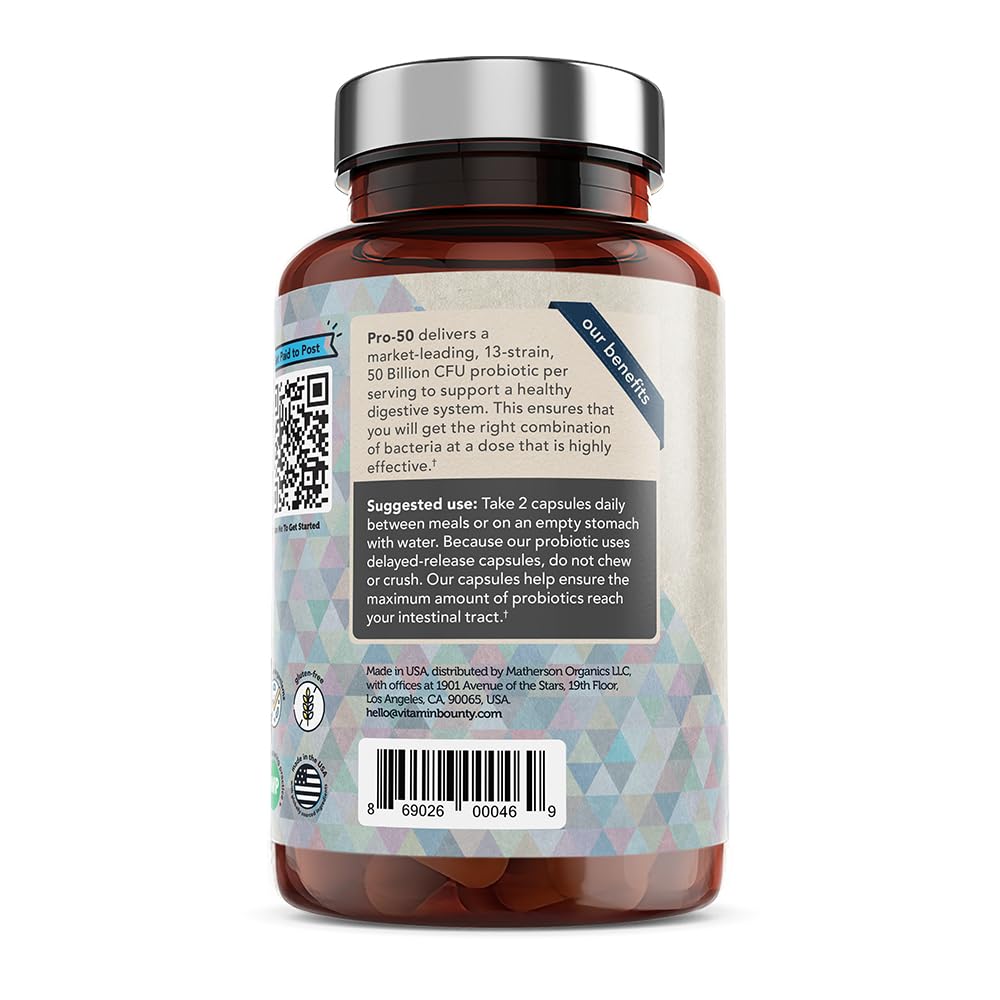 Vitamin Bounty Pro-50 Probiotics Supplement- 13 Probiotic Strains, Gut Health Vitamin Bounty