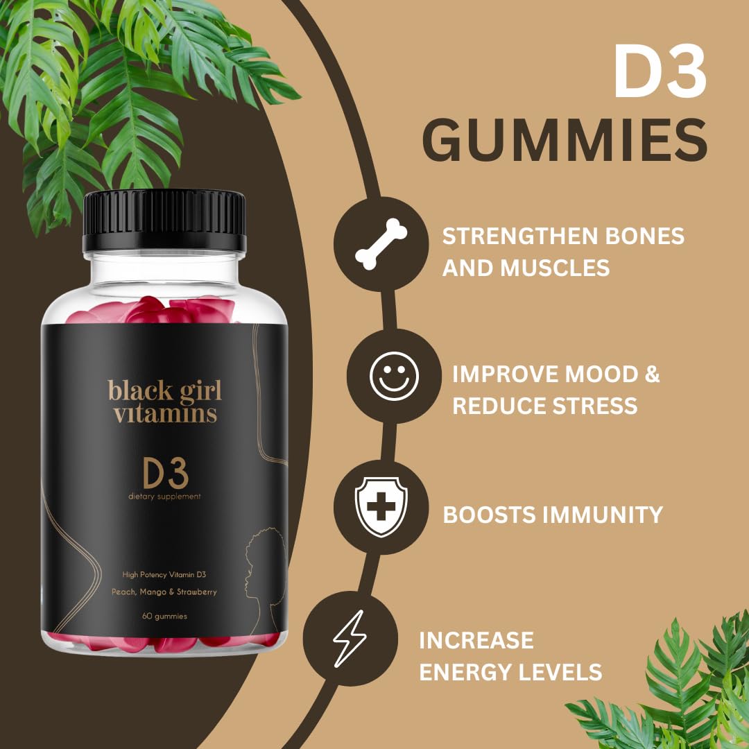 Black Girl Vitamins - Vitamin D3 Gummies, for Immune, Energy, and Bone Support, 2000IU (50mcg) Vitamin D per Serving Black Girl Vitamins