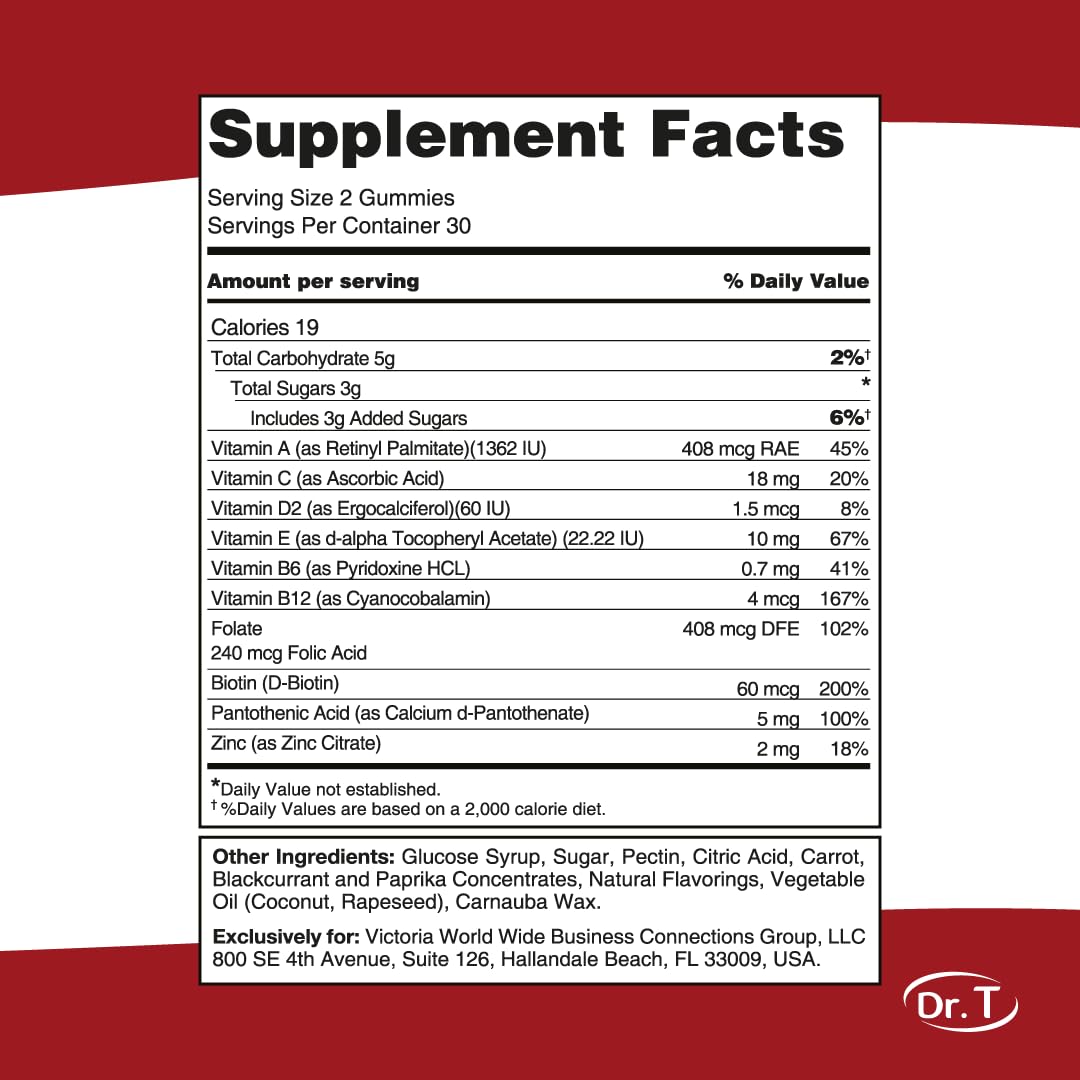 Dr. T Kids Multivitamin Gummies – Daily Vitamins for Kids Ages 2+, with A, C, D, E, B & Folic Acid – Supports Bone Strength, Immunity & Overall Health Dr. T