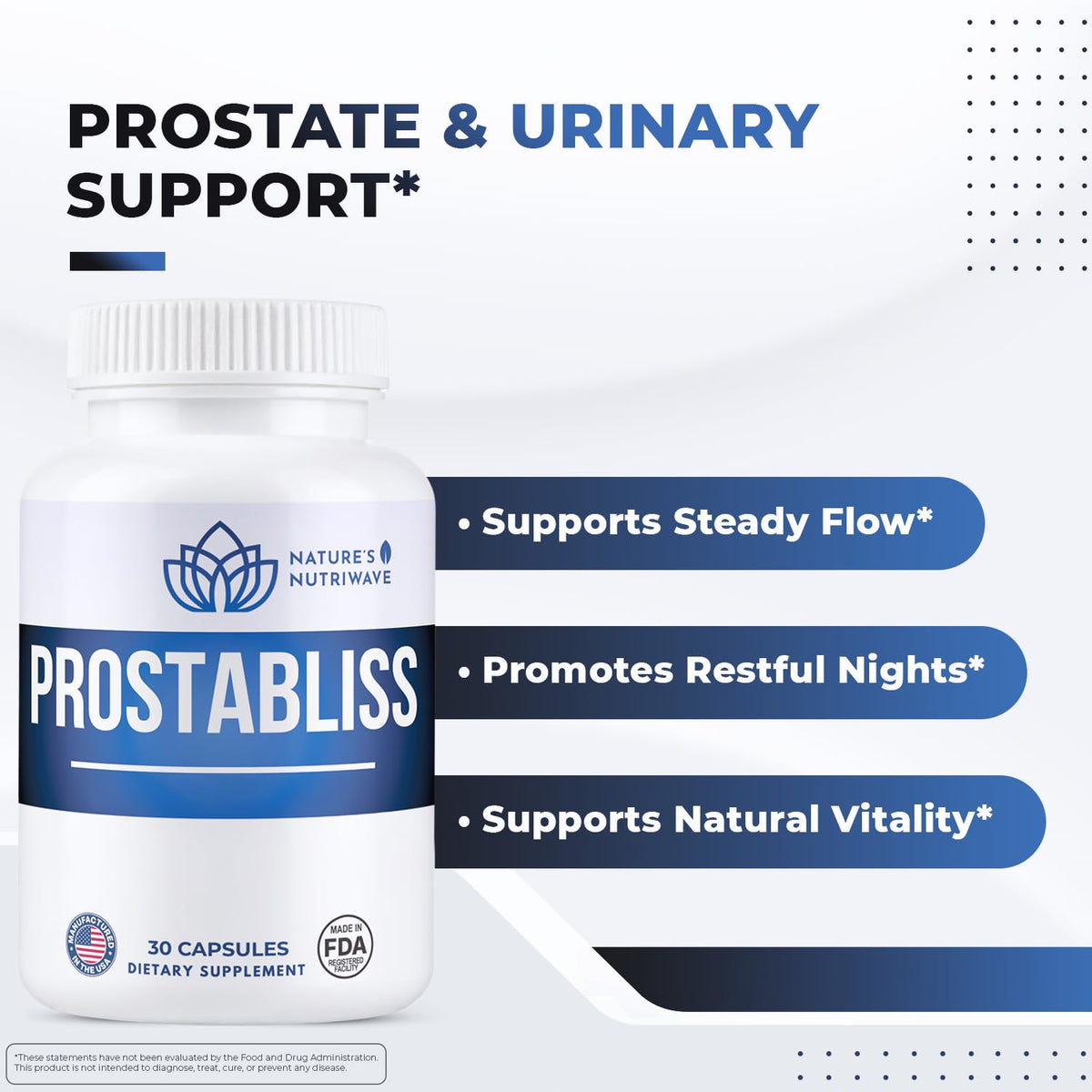 Prostabliss – 100% Natural Herbal Supplement with Zinc, Green Tea, Milk Thistle & Ginseng – Made in USA – 30 Capsules, 1 Month Supply Nature’s NutriWave