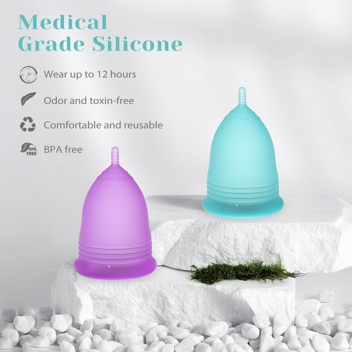 YTYOMUR Menstrual Cup Set, 2 Soft Period Cup Come with Collapsible Cleaner Cup YTYOMUR