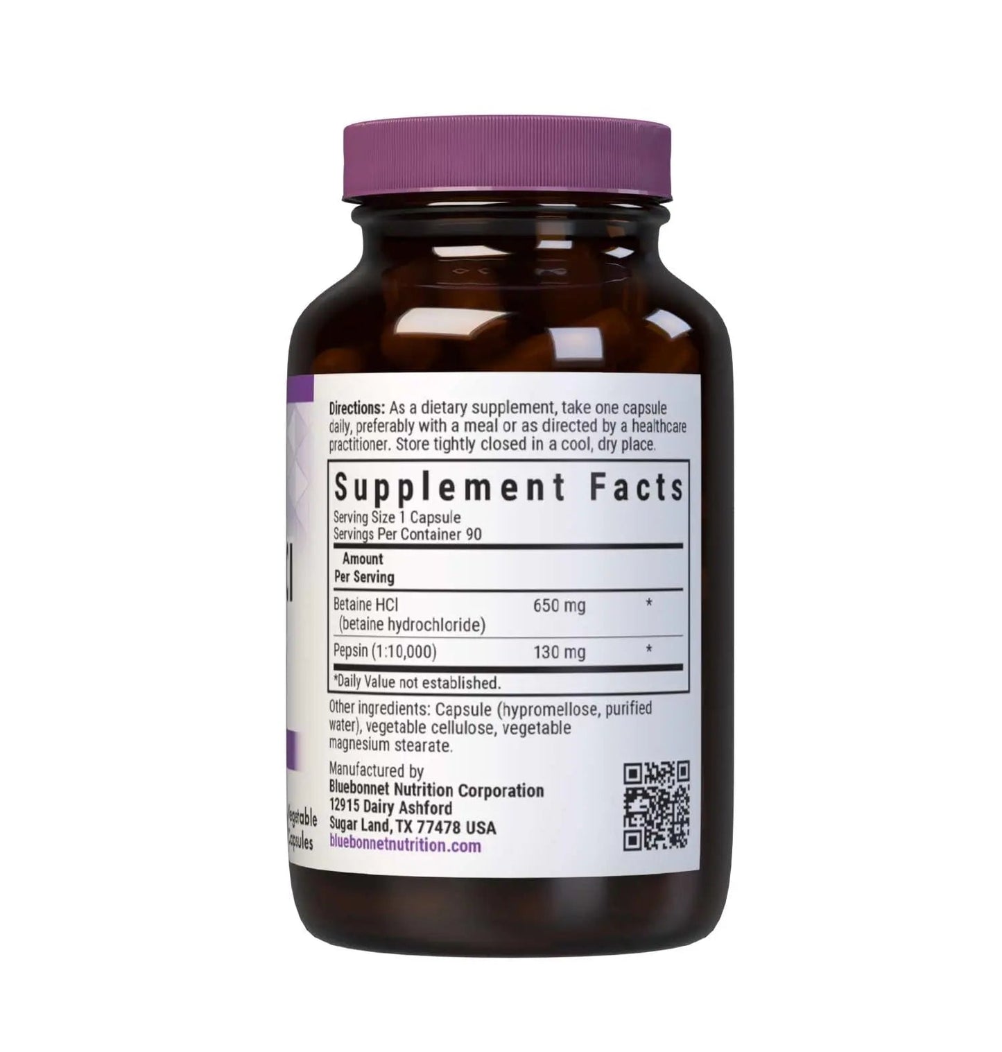 BlueBonnet Betaine HCI Plus Pepsin Vegetarian Capsules, 90 Count BlueBonnet