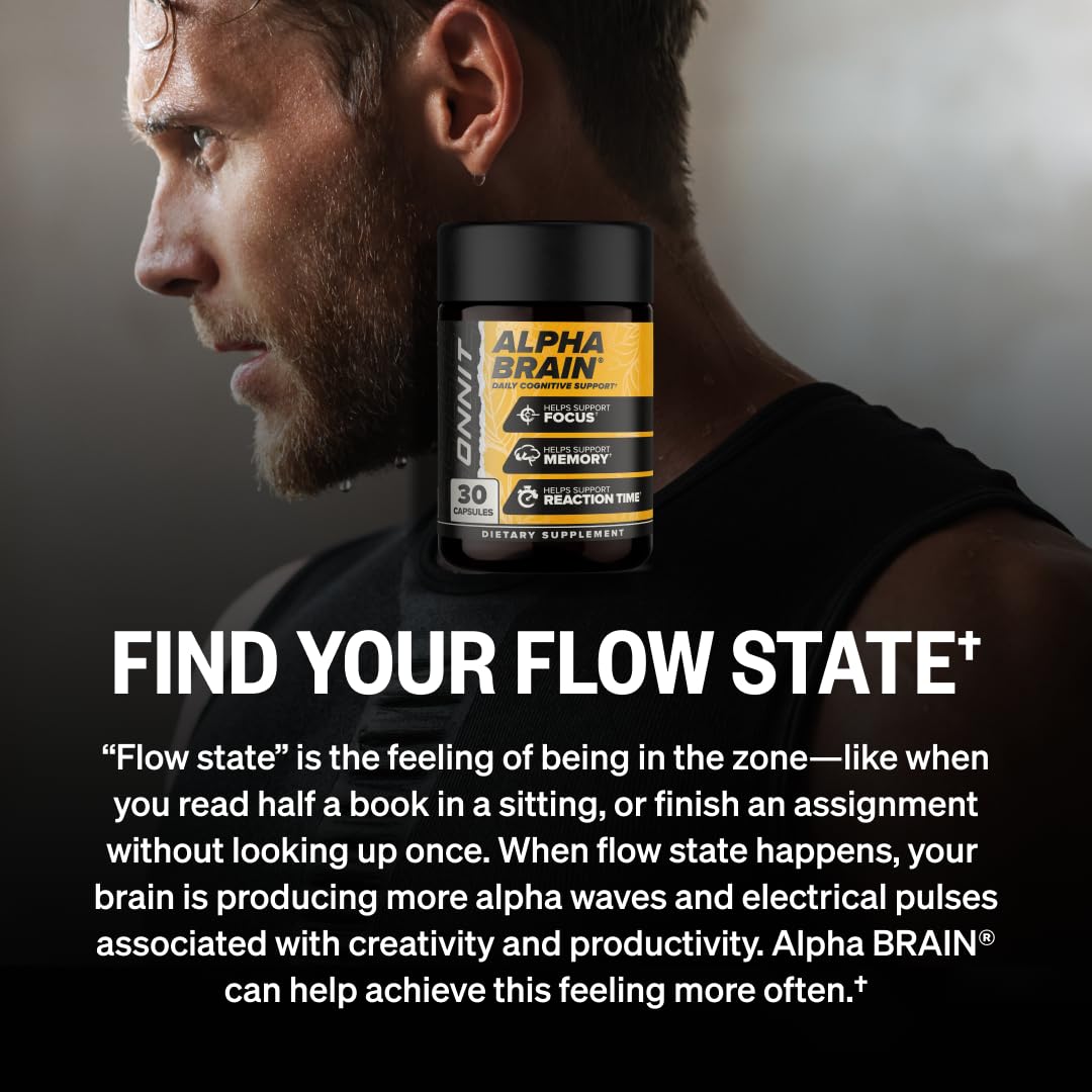 ONNIT Alpha Brain Nootropic Brain Supplement for Focus, Memory, Mental Clarity, Cognitive Support with L-Theanine and Vitamin B6, 30 Count Capsules ONNIT