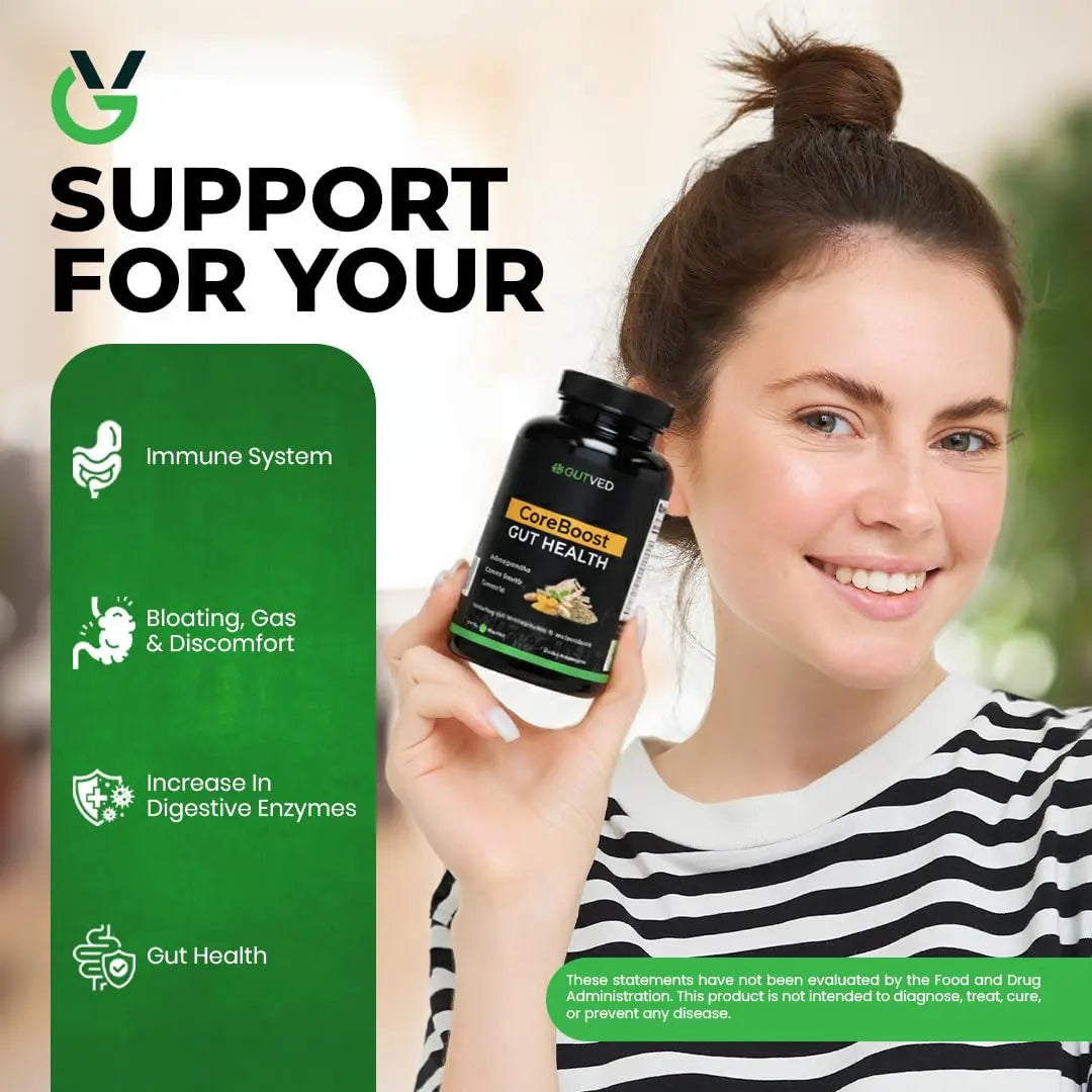 GUTVED Bloating & Gas Relief Probiotic for Women & Men | 9-in-1 Gut & Digestive Support with Probiotics, Prebiotic Inulin, Turmeric, Ginger & Fennel | Daily Plant-Based Capsules, 60 Count GUTVED