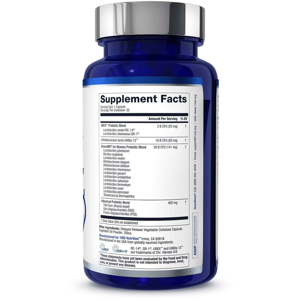 1MD Nutrition BiomeMD Probiotics for Women - Daily Prebiotics and Probiotics for Women - More Than 60 Billion CFUs, 15 Strains - Womens Probiotic to Support Urinary 1MD Nutrition