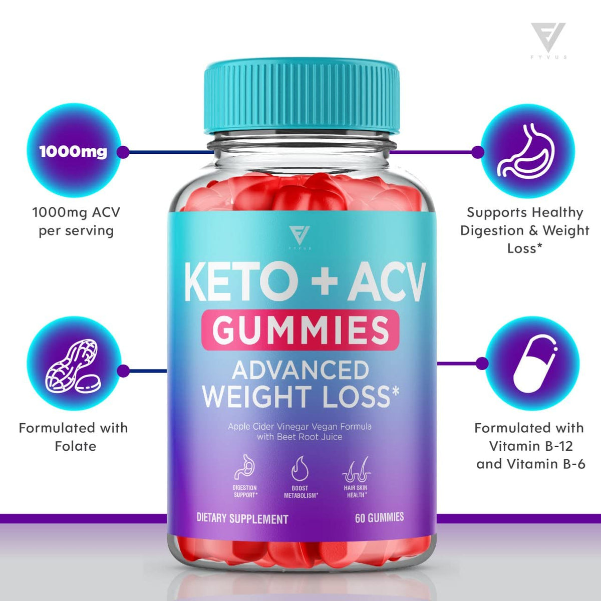 (3 Pack) Keto ACV Gummies Advanced Weight Loss Supplement, ACV Keto Gummies Belly Fyvus