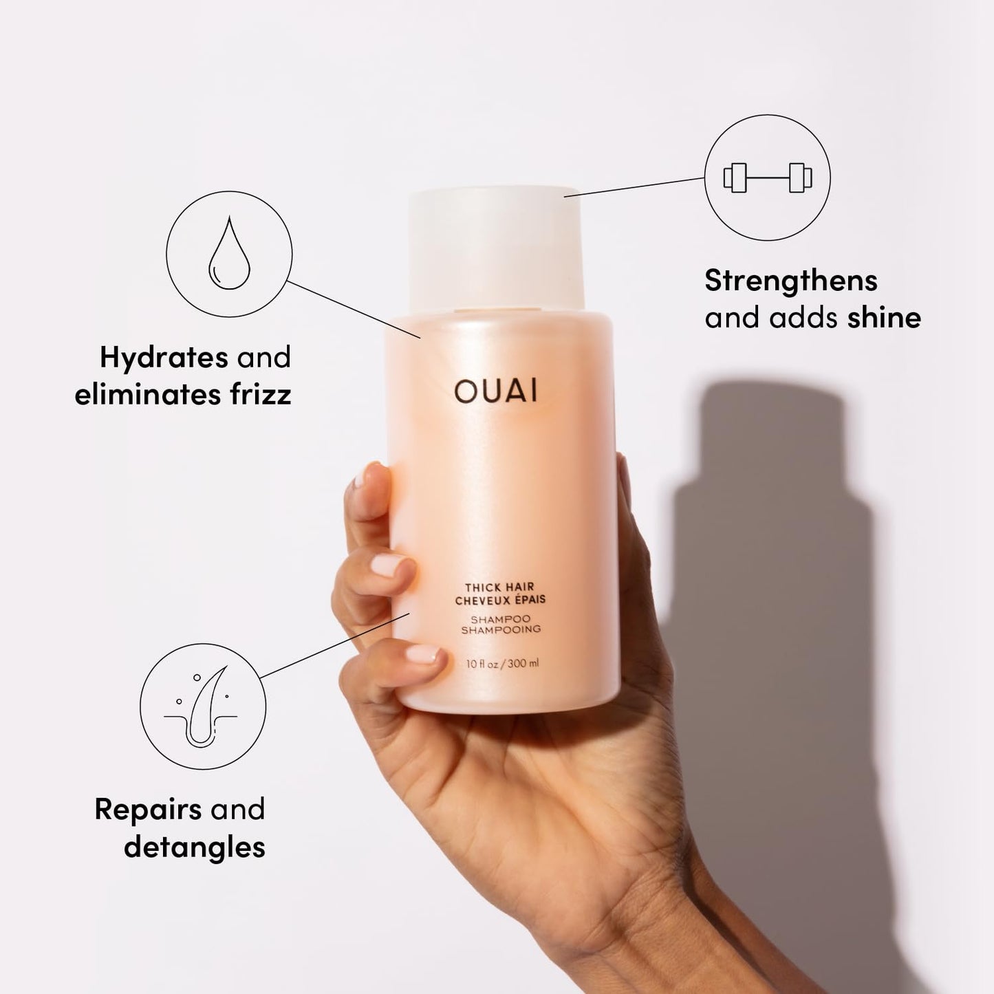 OUAI Thick Hair Shampoo and Conditioner Set - Sulfate Free Shampoo and Conditioner for Thick Hair Care - Moisturizes, Strengthens & Fights Frizz - Made with Keratin & Shea Butter (10 Fl Oz) OUAI