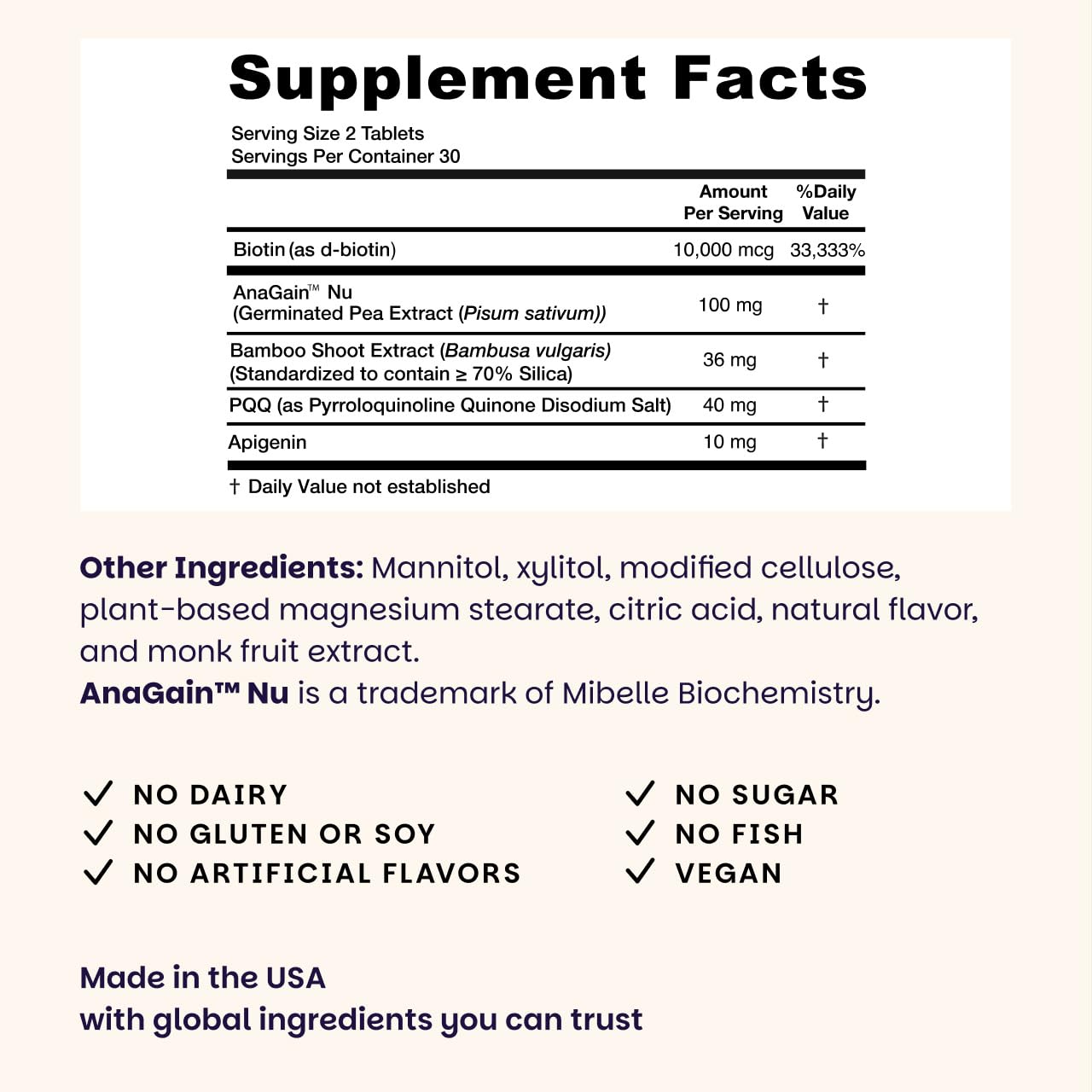 EZ Melts Hair Health Complete - Hair Supplement to Support Strength & Growth - Includes AnaGain Nu, Biotin, Apigenin, Bambo Silica & More - 60 Sublingual Tablets (30 Servings) EZ Melts