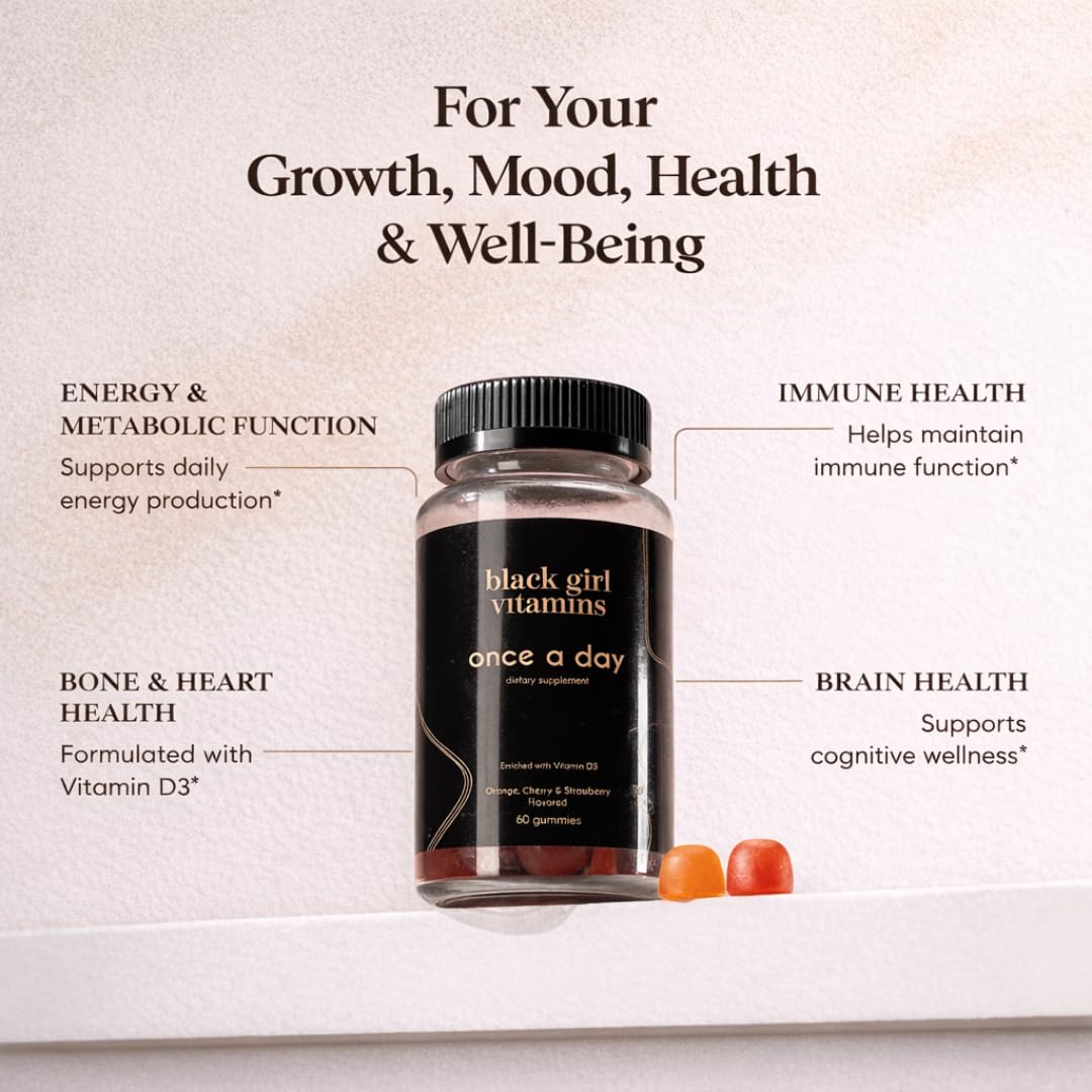Black Girl Vitamins Once a Day - Womens Multivitamin Gummy - Vitamin A, B, C, E and Zinc. Multivitamin for Women, Immune Support. Vegan Black Girl Vitamins