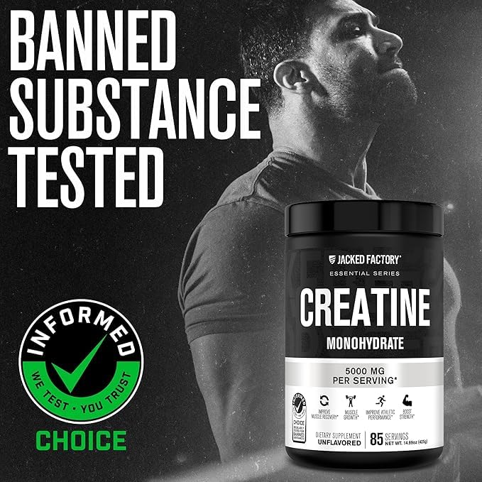 Jacked Factory Creatine Monohydrate Powder 425g - 5g Daily Creatine Supplement for Men and Women, Vegan-Friendly Jacked Factory