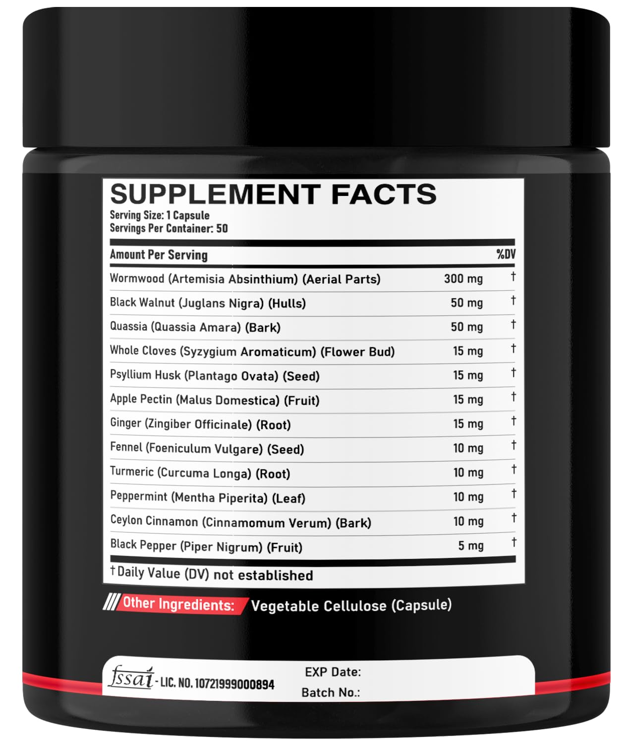 DEDICAD Wormwood Capsules - 12 Herbs Blended Black Walnut, Cloves, Ginger, Turmeric, Cinnamon, Apple, Quassia - 2 Packs 50 Capsules DEDICAD