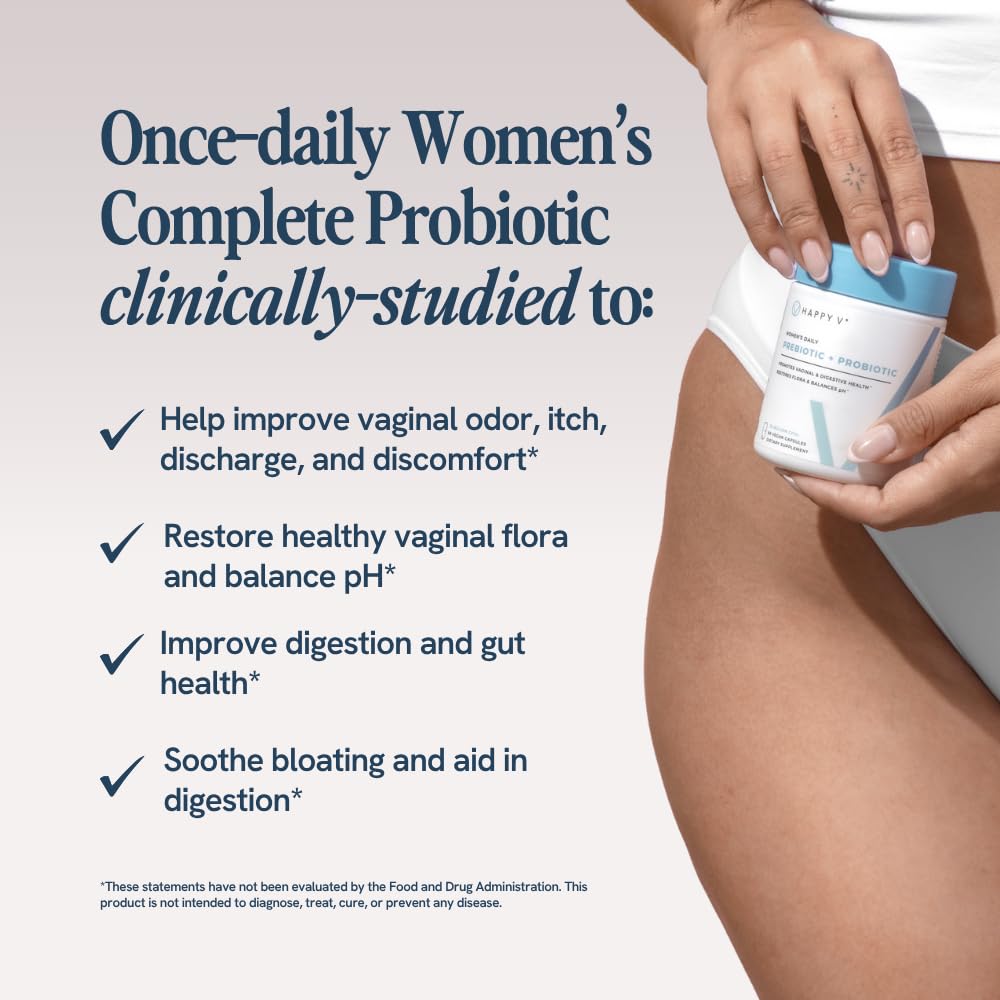 Happy V Dr. Formulated Vaginal Probiotics for Women Odor & Itch Support, Urinary & Gut Health, pH Balance | Womens Daily Probiotic Happy V