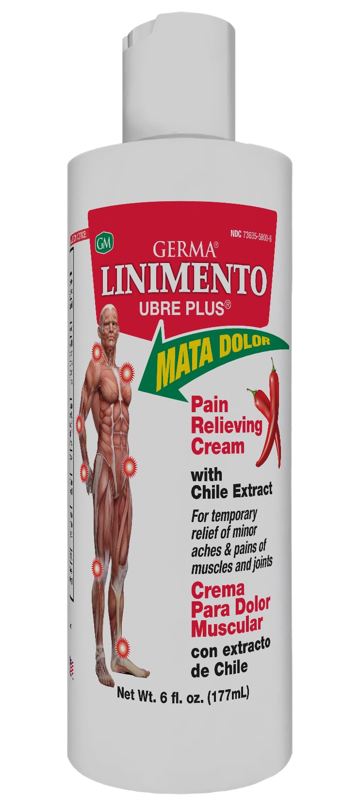 Germa Liniment Udder Plus. Natural Topical Analgesic Ointment. Relief for Pain and Aches in Joints and Back. With Chile Extract. 6 oz. Pack of 3 Germa