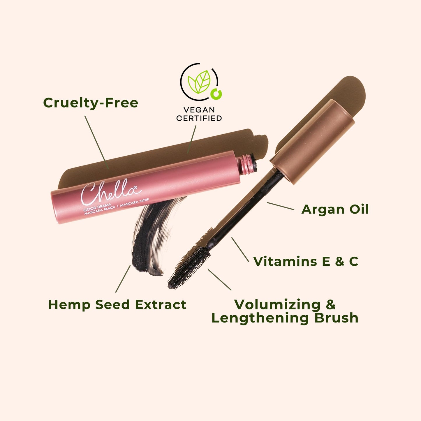Chella Good Drama Vegan Mascara, 0.33 Fl. Oz (Black) Chella
