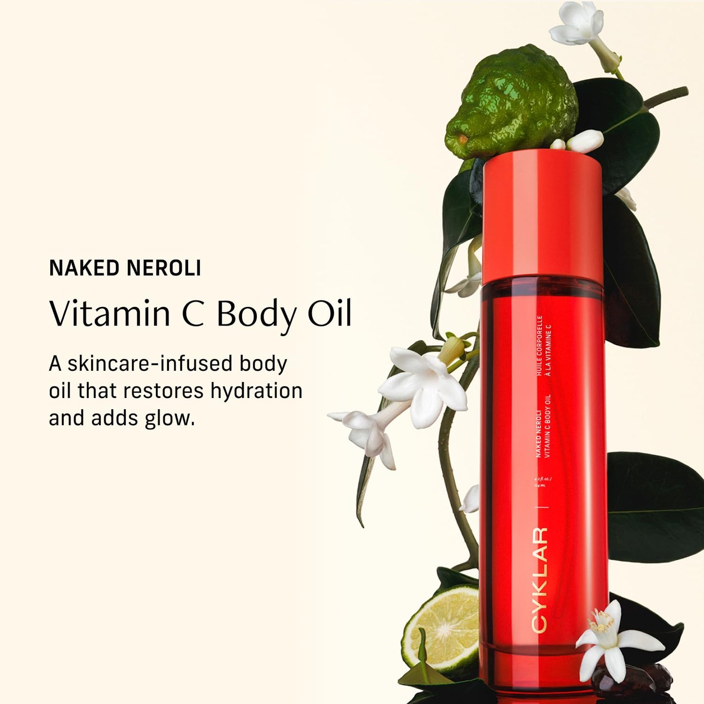 CYKLAR Vitamin C Body Oil for Women and Men. Moisturizing Naked Neroli Scented Body Serum for Glowing Skin. Nourishing, Hydrating After-Shower and Bath Skin Care Moisturizer, 4.2 Fl Oz CYKLAR