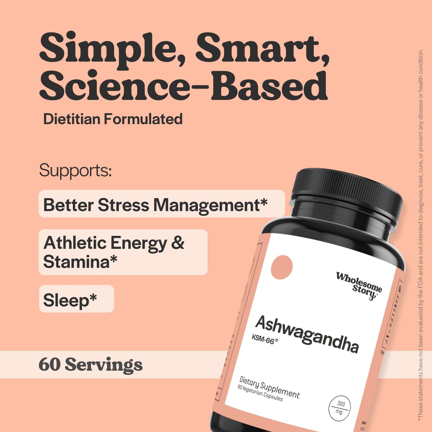 Vegan KSM 66 Ashwagandha Capsules| High Potency 5% Withanolides | Ashwagandha Root Extract Supplements | Ashwagandha 300mg | Stress Management & Well Being Support | 60 Ashwaganda Pills Wholesome Story