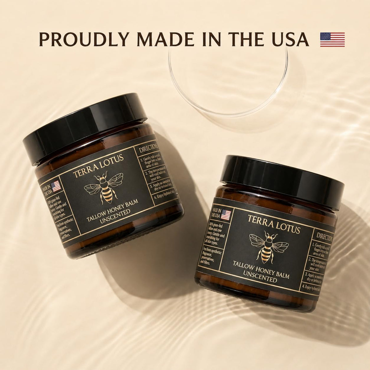Terra Lotus - Organic Grass-Fed Beef Tallow Balm with Raw Honey - Moisturizing Cream - Handmade All-Natural Moisturizer (2 Oz, Unscented) Terra Lotus