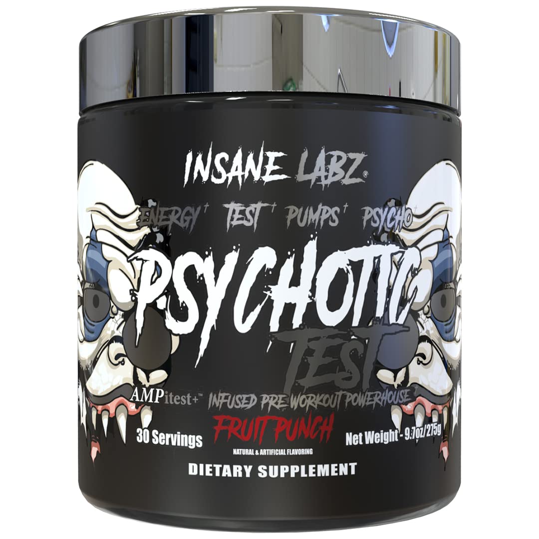 Insane Labz Psychotic Test, High Stim Testosterone Energy and Pump Boosting Pre-Workout Powder with DMAE Bitartrate, D Aspartic Acid, Creatine HCL and Glycerol Monostearate, 30 Servings (Lemon-Lime)
