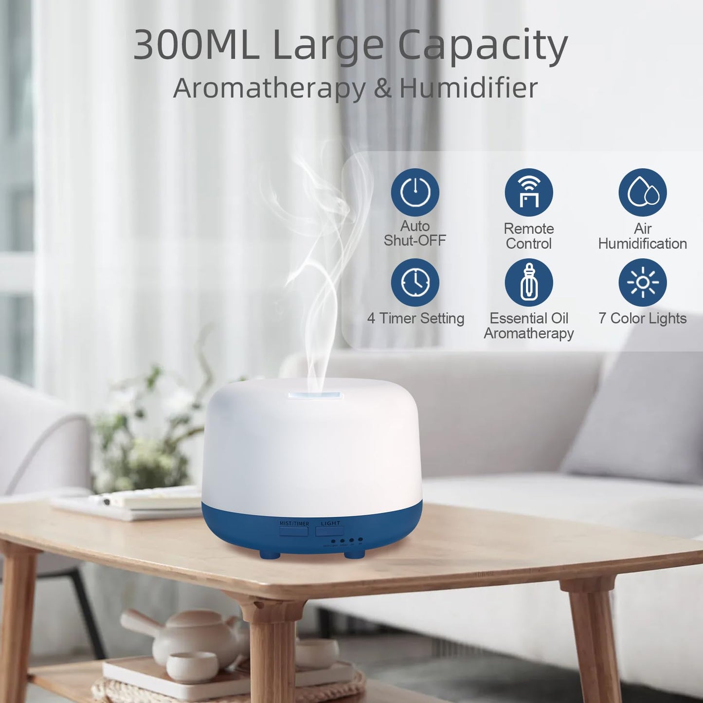 Marchred 300ML Essential Oil Diffuser with Remote Control, 7 LED Color Changing Light Marchred