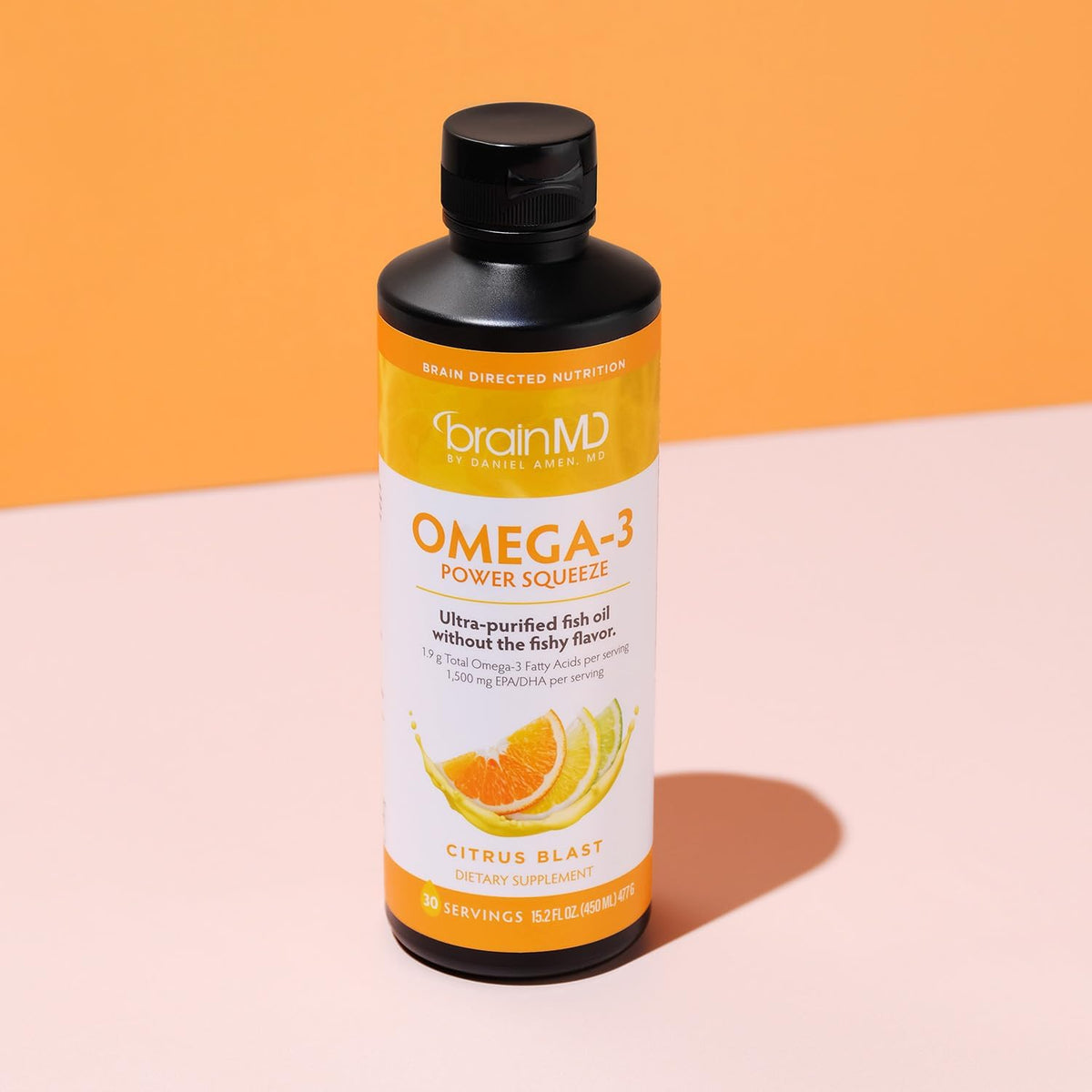 BRAINMD Dr Amen Omega-3 Power Squeeze, Citrus Blast - 16.8 oz - Fish Oil - Supports Cardiovascular, Brain & Immune System Health - Gluten Free - 30 Servings Gsupps Australia