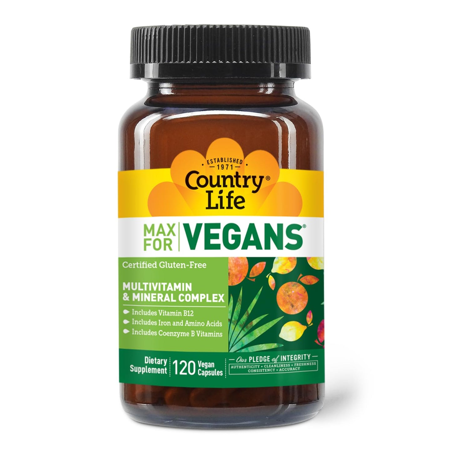 Country Life Max for Vegans - 120 Vegan Capsules - Daily Multivitamins - Immune Support Supplement - Contains Vitamin B12, Iron, Amino Acids, Coenzyme B Vitamins - Gluten-Free Country Life
