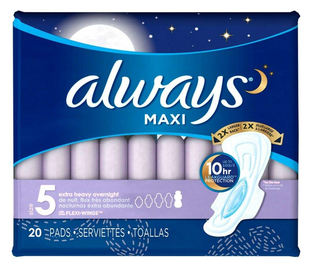 Always Extra Heavy Overnight Maxi Pads with Flexi-Wings - 20 Count Always