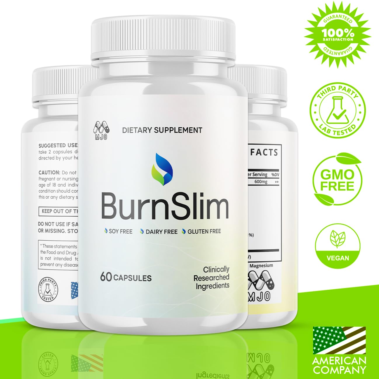 Burn Slim Capsules, Official Burnslim Pills with All Natural Ingredients, Advanced Burn Slim Health and Wellness Vitamin Supplement Supporting Active Lifestyle for Women and Men (60 Capsules) MJO