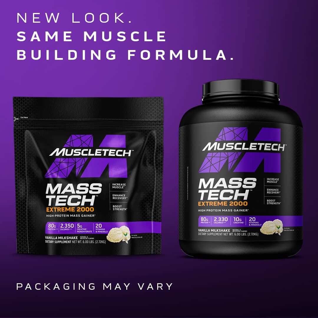 Muscletech Mass Gainer Mass-Tech Extreme 2000, Muscle Builder Whey Protein Powder MuscleTech