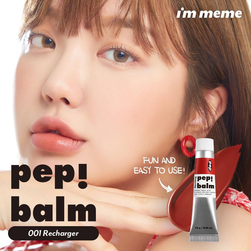 I'M MEME Lip and Cheek Tint - PepBalm 001 Recharger | Wtih Shea Butter, Gift, Liquid Blush, Travel-Friendly, Highly Pigmented, Non-Drying, Sheer Balm Gross Tint, 0.52 Oz I'M MEME