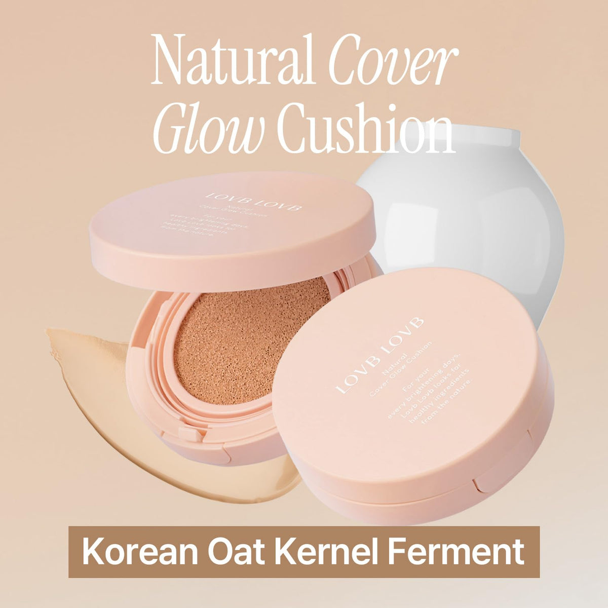 LOVB LOVB Natural Cover Glow Cushion Foundation | Satin Radiant Finish | Korean Foundation Makeup | Long-Lasting Natural Coverage | for All Skin Types 0.42 oz. (23N Natural Beige) LOVB LOVB