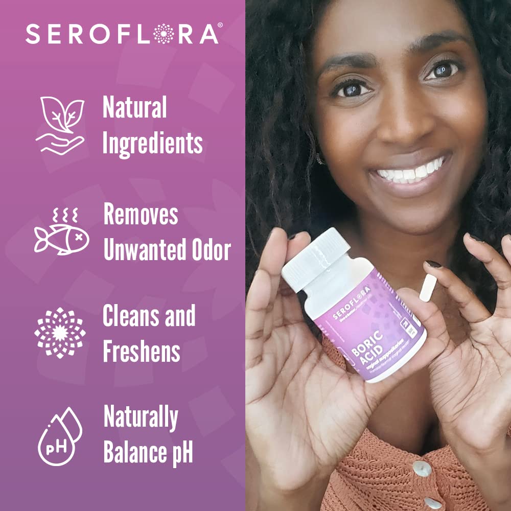 Seroflora Boric Acid Vaginal Suppositories 600mg – 30 Count with 7 Applicators for Odor Control & pH Balance Feminine Hygiene Support, Natural Intimate Care, Made in USA SEROVERA