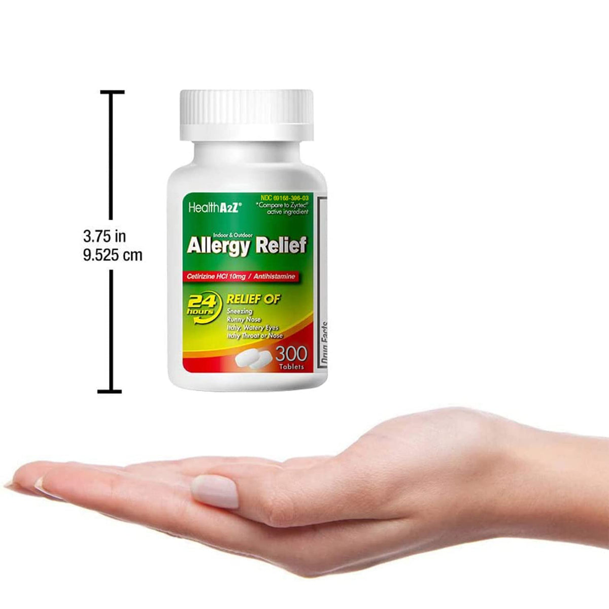 HealthA2Z® Allergy Relief, Cetirizine 10mg, Dye Free, All Day Allergy Relief, Indoor & Outdoor, Relief from Itchy Throat, Sneezing, Runny Noses, 300 Count (Pack of 1), HealthA2Z