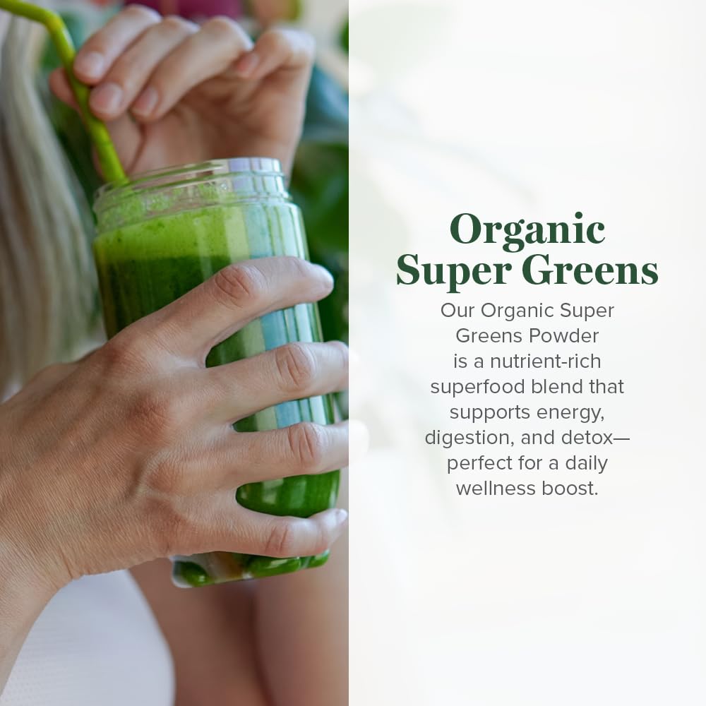 Global Healing Organic Super Greens Powder Blend - Greens Superfood Powder with 15 Raw Whole Sprouts - Delicious Green Juice Smoothie Mix for Daily Nutrition - Non-GMO, Gluten-Free Greens Supplements Global Healing Center